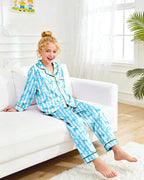 Girls Pajamas Silk PJS Set Satin Sleepwear Long Sleeve Jammies for Kids Button-Down Nightwear Loungewear 3-16 Years
