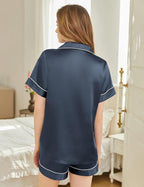 Silk Pajamas for Women Short Sleeve Sleepwear Soft Button Down Loungewear 2 Piece Satin Pjs Shorts Set S-XXL