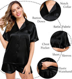 LecGee Womens Silk Satin Pajamas Short Sleeve Loungewear Two-Piece Sleepwear Button-Down Pj Set