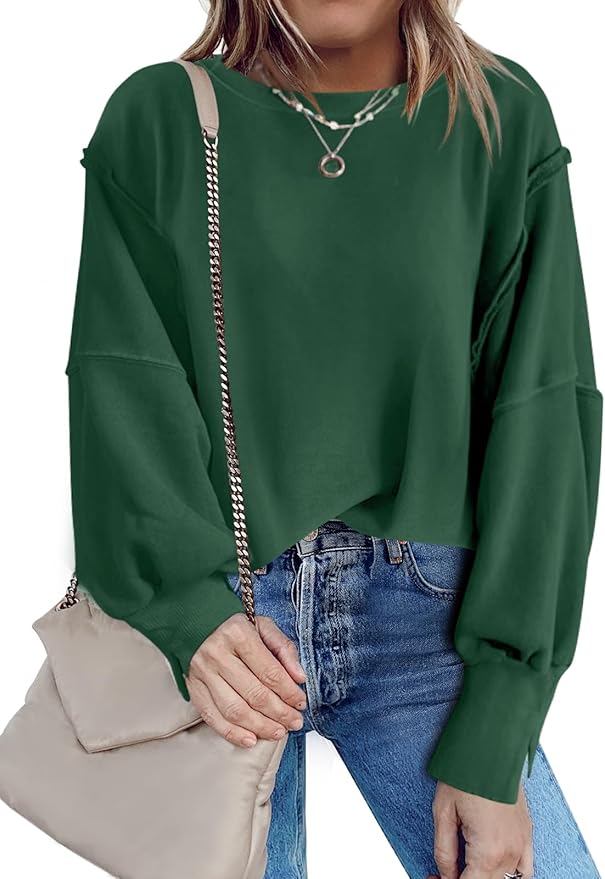 Nirovien Womens Oversized Crewneck Sweatshirt Side Slit Long Sleeve Pullover Slouchy Fit Tops