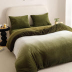 Luxlovery Green Gradient Velvet Comforter Full Fluffy Plush Flannel Bedding Set Full Men Women Army Green White Winter Warm Blanket Quilts Thick Abstract Modern Comforter Set