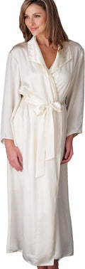 Julianna Rae Women's Silk Robe, 54" Full Length, Lace Trim, Relaxed Fit, Evening Stroll Collection, Lingerie