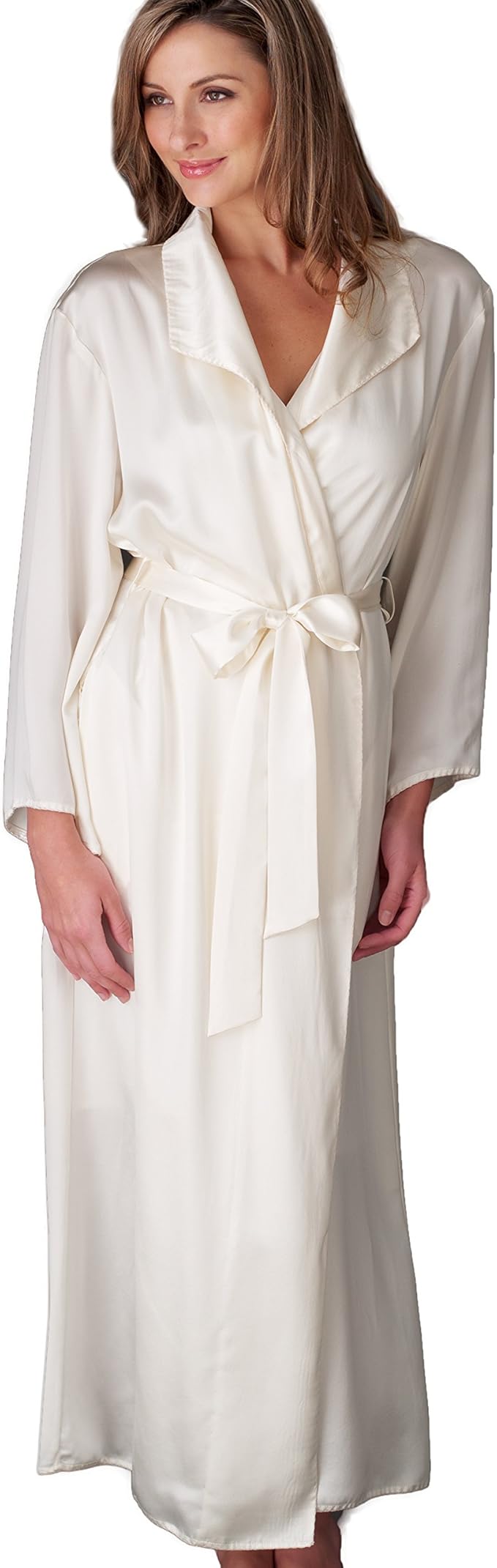 Julianna Rae Women's Silk Robe, 54" Full Length, Lace Trim, Relaxed Fit, Evening Stroll Collection, Lingerie