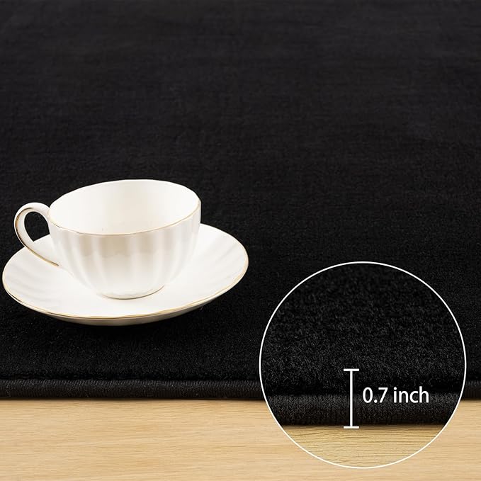 Softlife Area Rug for Bedroom Living Room, Solid Black Non-Slip 6x9 Fluffy Carpet with Soft Low Pile for Kids Boys Girls, Machine Washable Fuzzy Aethetic Rugs Home Dorm Decor