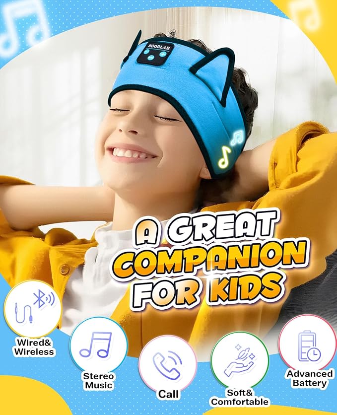 Kids Headphones, Headband for Children Baby & Toddlers, Bluetooth Toddler Headphones Wireless and Wired Playback 3.5 MM Jack for School, Stretchy & Comfy Travel Accessories