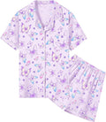 Umeyda Women & Girls Pajamas Set, Soft Satin Lightweight Silk Button-Down Top with Shorts 2 Piece PJS for Mom Boys Kids Gifts