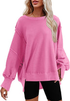 Nirovien Womens Oversized Crewneck Sweatshirt Side Slit Long Sleeve Pullover Slouchy Fit Tops