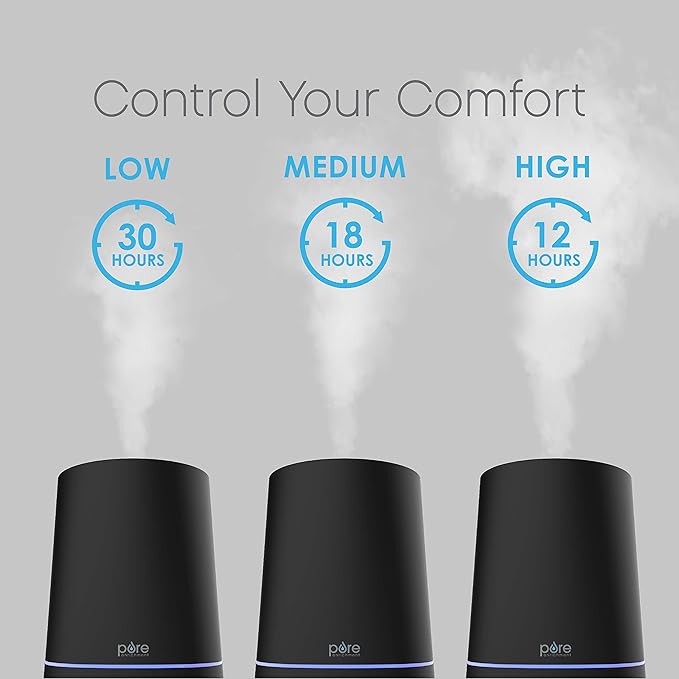 Pure Enrichment HUME Max - Easy Top-Fill Ultrasonic Cool Mist Humidifier, 3.7-L (1 Gallon) Water Tank, 3 Mist Settings, & Auto Shut-Off Timer - Ideal for Large Bedrooms, Nurseries & Dry Areas (Black)
