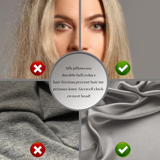 Silk Pillow Cases 2 Pack,Soft Breathable and Sliky Standard Size Pillow Cases Set of 2,Natural Mulberry Silk Pillowcase Set of 2 for Hair and Skin with Hidden Zipper (Gray,20"X 26",2pcs)