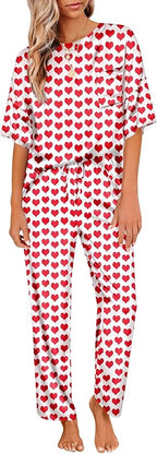 Ekouaer Womens Satin Silky Pajama Set Short Sleeve Shirt with Long Pajama Pant Set Soft PJ Loungewear