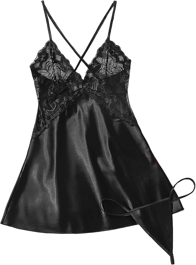 Avidlove Women Lingerie V Neck Sexy Nightwear Satin Sleepwear Lace Chemise Mini Babydoll Nightgown
