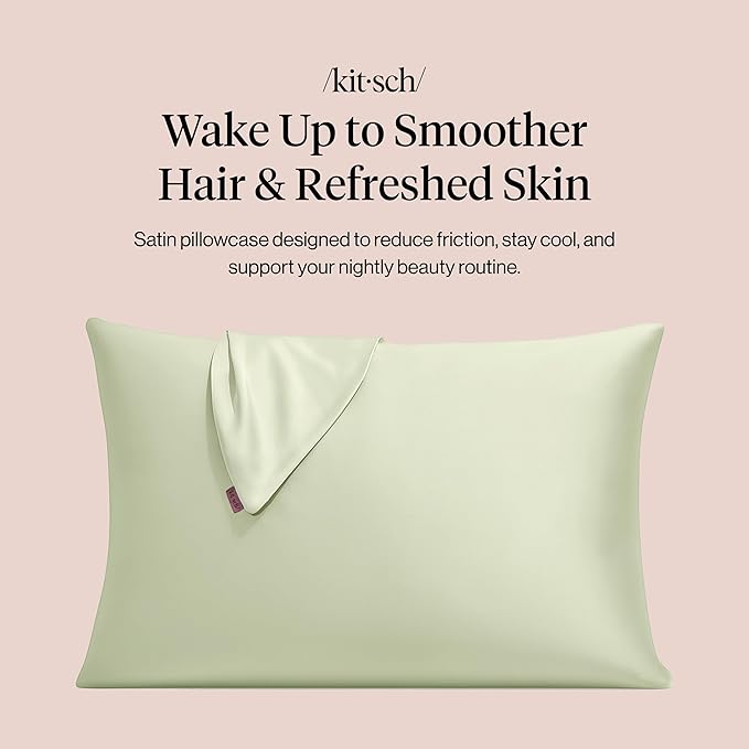 Kitsch Satin Pillowcase with Zipper for Hair & Skin - Softer Than Silk Pillow Cases, Smooth Cooling Satin Pillow Case, Wrinkle-Free, Machine Washable - Pillow Cases Standard Size (19x26) - Sage
