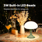 MAGCHARM Mushroom Lamp, 5W LED Cordless Rechargeable Table Lamp with Glass Shade, Small Retro Dimmable Touch Light with 3 Color Temps, Aesthetic Mid Century Bedside Light for Bedroom Ambient, Green