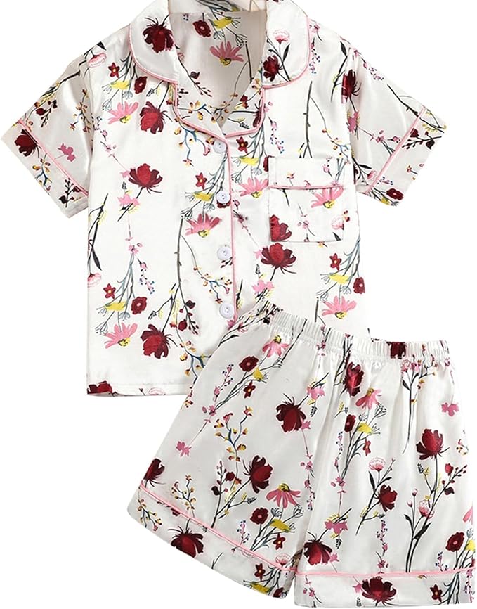 Girls & Womens Satin Pajamas Set, Silk Button-Down Sleepwear 2 Piece Nightwear, 3 Years - Women XXL