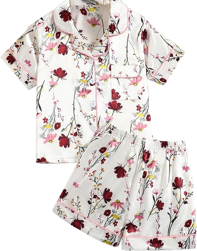 Girls & Womens Satin Pajamas Set, Silk Button-Down Sleepwear 2 Piece Nightwear, 3 Years - Women XXL