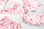 Umeyda Girls & Women Satin Pajamas Set Button Down 2 Piece Silk Pjs Shorts Set Ruffle Sleepwear, 5 Years-Women L