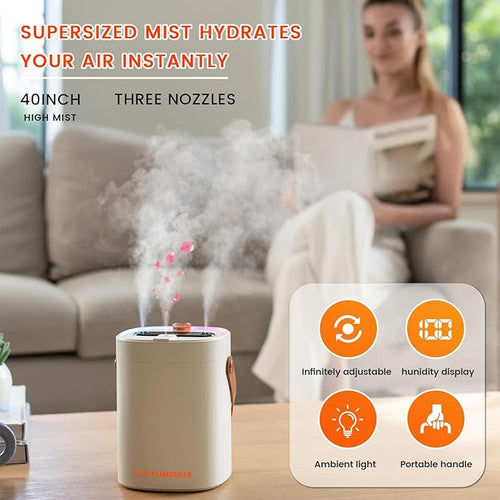 2L Humidifier for Bedroom,Portable Cool Mist Humidifiers,Ultra Quiet 20dB,Top Fill Air Humidifier for Home,Office,Plants,Adjustable Humidity,Night Light,BPA-Free,Beige