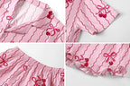 Umeyda Girls & Women Satin Pajamas Set Button Down 2 Piece Silk Pjs Shorts Set Ruffle Sleepwear, 5 Years-Women L