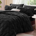 BEDELITE Black Twin Comforter Set - 2 Peices Boho Pintuck Bedding Comforter Sets, Lightweight Soft & Warm Twin Bedding Sets with 1 Pillowcase for All Season