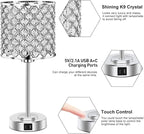 GyroVu Crystal Table Lamp for Bedroom Living Room, Touch Control Bedside Lamp with USB C+A Ports - Dimmable Nightstand Lamp Modern Light, Bulb Included
