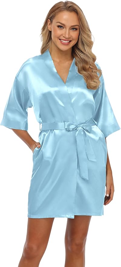 Robe for Women Silky Lightweight Satin Kimono Bride Bridesmaids Wedding Party Robes Dressing Gown Summer Loungewear