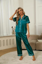 SAPJON Silk Pajamas for Women Set 4Pcs Ruffled Satin Pajamas Set Button Down Short Sleeve Cami Shorts Sleepwear Pj Set