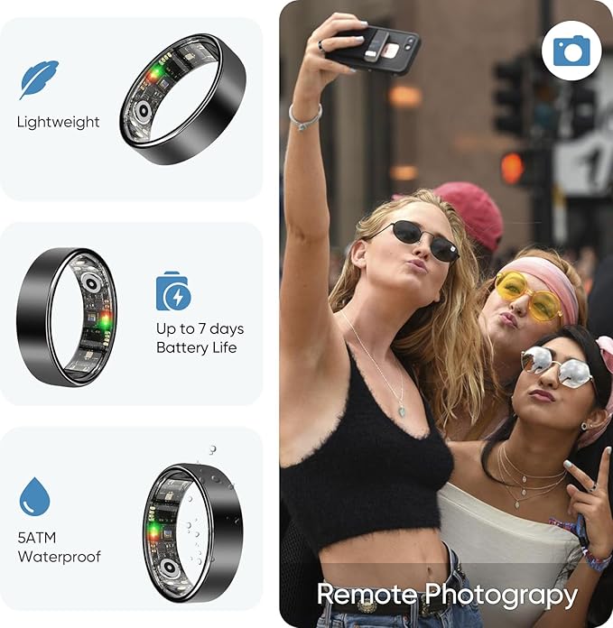 BENIO Gen 2 Smart Ring for Women & Men, Heart Rate,Fitness Tracker with Sleep，Step/Sleep/Blood Oxygen/Heart Rate Tracker, 5ATM Waterproof for iOS and Android,No Subscription, Xmas Gifts,Black 11