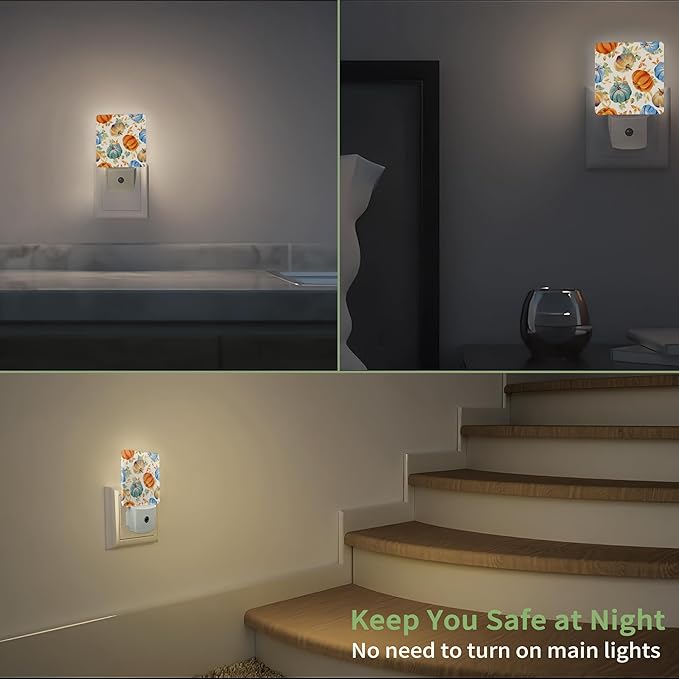 Thanksgiving Pumpkin Night Light, Thanksgiving Fall Night Light Plug into Wall with Dusk to Dawn Sensor, LED Lamp Energy Saving Lights for Men Women Boys Girls,Lamp for Bedroom Bathroom Hallway