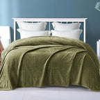 Exclusivo Mezcla Fleece Twin Size Blanket for Bed, 60x80 Inches Soft Cozy Jacquard Flannel Blankets, Lightweight Fuzzy Plush Warm for Women, Olive Green