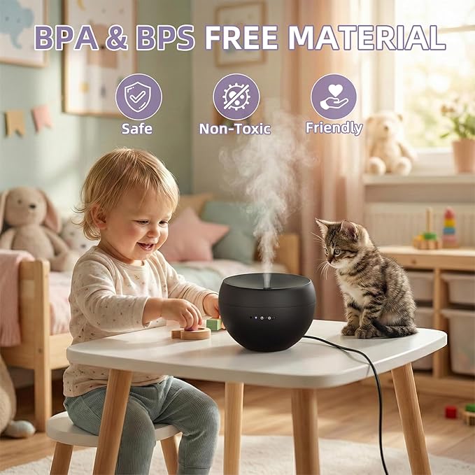 Essential Oil Diffuser, Small Ultrasonic Aromatherapy Diffuser with Auto-Off Function, Cool Mist Humidifier with 2 Modes, Fragrance Aroma Diffuser for Bedroom, Home Scent Diffuser 100ml (Black)