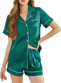 Silk Pajamas for Women Short Sleeve Sleepwear Soft Button Down Loungewear 2 Piece Satin Pjs Shorts Set S-XXL