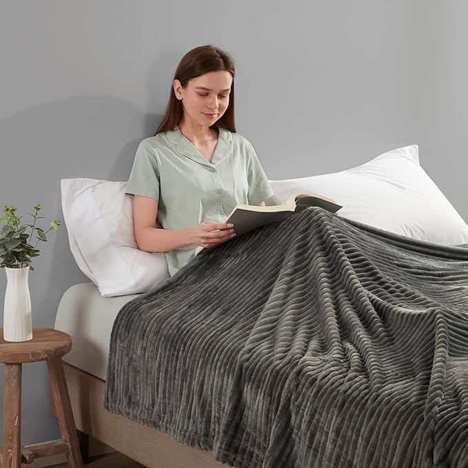 Nestl Grey Blanket King Size for Bed - Cozy Warm Fuzzy Blankets for Women, Plush Large Fleece Throws for Girls - Gray, 108 x 90 Inches