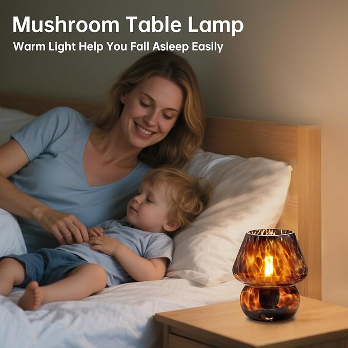 Dawnwake Mushroom Lamp Small Lamp Table Lamp for Bedroom, Desk Bedside Lamps for Living Room,Mushroom Decor Cute Mini Modern Mid Century Lamps for Night Stands,Aesthetic Home Living Room Decor(Black)