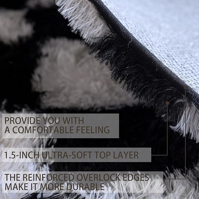 6x9 Area Rugs for Living Room Bedroom, Soft Fluffy Shaggy Bedside Rug, Indoor Floor Carpet for Kids Playroom, Dorms, Nursery Rooms, Home Decor (Black & White 6'x9')