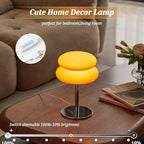 Orange Mushroom Lamp, Mid Century Modern Lamp for Nightstand, Dimmable Retro Egg Tart Bedside Lamps, Home Decor Ambient Lighting Aesthetic Cute Lamps for Bedroom Living Room (NOT Glass)