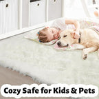 Amdrebio Ivory Rugs for Living Room Bedroom, 6x9 Soft Fluffy Area Rug for Kids Nursery, Furry Fuzzy Plush Shaggy Cream White Carpet for Classroom Playroom Home Decor, Cute Modern Thick Neutral Rug