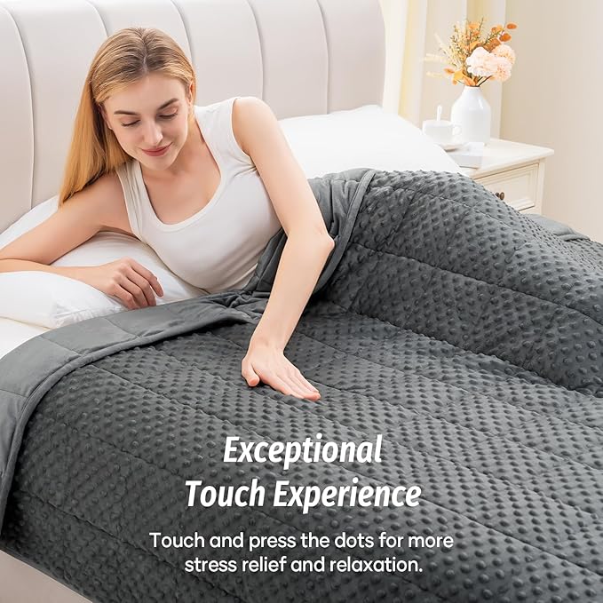 Wemore Minky Dot Weighted Blanket for Adults Twin Size 15 lb, Soft Heavy Blanket for Stress Relief and Sleep Promotion, Breathable Blanket for All-Season with Glass Beads, Dark Grey 48 x 72 inches