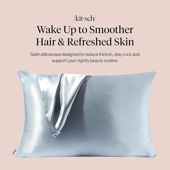 Kitsch Satin Pillowcase with Zipper for Hair & Skin - Softer Than Silk Pillow Cases, Smooth Cooling Satin Pillow Case, Wrinkle-Free, Machine Washable - Pillow Cases Standard Size (19x26) - Haze Blue