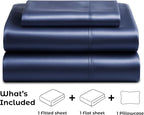 Pure Bedding Satin Sheets Twin Hotel Luxury Silky Bed Sheets - Extra Soft 1800 Microfiber Sheet Set, Wrinkle, Stain Resistant - Deep Pocket Fitted Flat Sheet, Pillow Cases (3-Piece, Midnight Blue)