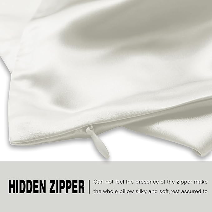 Silk Pillow Cases 2 Pack Soft Breathable and Sliky King Size Pillow Cases Set of 2,Natural Mulberry Silk Pillowcase Set of 2 for Hair and Skin with Hidden Zipper (Ivory,20"X 36",2pcs)