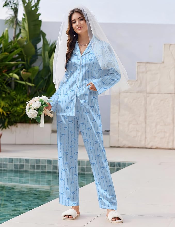 Ekouaer Pajamas For Women Set Silk Pjs 2 Piece Satin Sleepwear Long Sleeve Button Down Lounge Sets With Pant