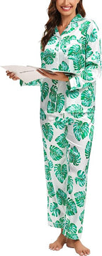 SWOMOG Womens Silk Satin Pajamas Set Long Sleeve Button Down Sleepwear 2 Piece Lounge Set Pj Set XS-3XL