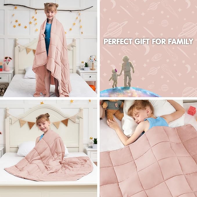 Pink Weighted Blanket Kids 10lbs, 40"x60", Twin Size Cooling Heavy Throw Blanket for 80-120lbs, Microfiber Soft Thick Big Blankets Weighted Comforter Breathable Gift for Sleeping