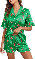 Ekouaer Satin Pajama Set for Women Button Down Silk 2 Piece Pj Sets Ruffle Short Sleeve Sleepwear