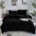 Luxlovery Black Velvet Comforter Set King Men Plush Fluffy Black Bedding Set Dark Color Minimalist Bedding Set Solid Modern Blanket Quilts Winter Warm Flannel Comforter Set for King Bed