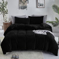Luxlovery Black Velvet Comforter Set Queen Men Plush Fluffy Black Bedding Comforter Set Dark Color Minimalist Bedding Set Solid Modern Blanket Quilts Heavyweight Winter Warm Flannel Comforter Set