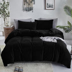 Luxlovery Black Velvet Comforter Set Full Plush Fluffy Black Flannel Bedding Set Bedding Set Heavyweight Blanket Quilts Modern Breathable Warm Winter Comforter