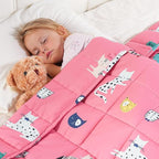 Kivik Cooling Weighted Blanket 5 Pounds, Breathable Small Weighted Blankets, Ultra Soft Heavy Throw for Relaxing & Sleeping, Machine Washable, 36 x 48 Inches, Cute Cat Printing, Pink