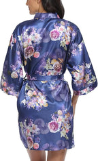 Women's Floral Satin Robes Bride Bridesmaid Getting Ready Robe Short Silky Kimono Sleepwear for Wedding Party