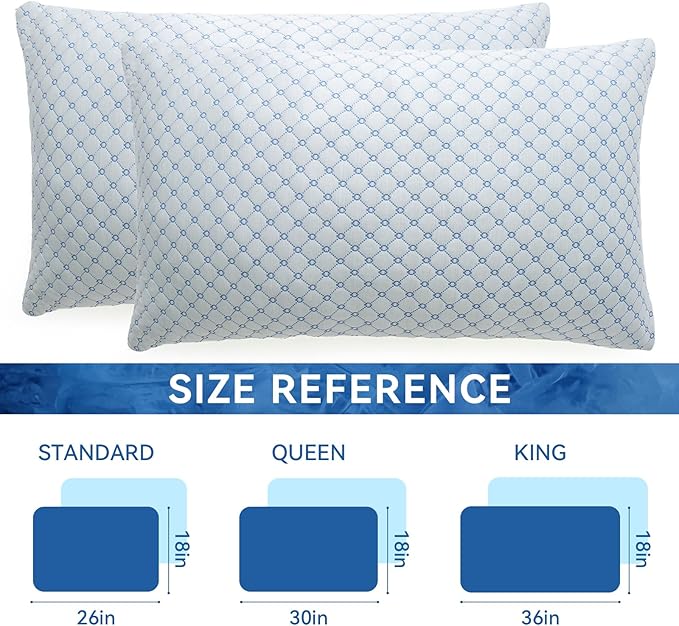 Cooling Bed Pillows for Sleeping Set of 2, Shredded Memory Foam Pillows for Bed Queen Size 2 Pack, Adjustable Cool Pillow for Side, Back and Stomach Sleepers Neck Supportive